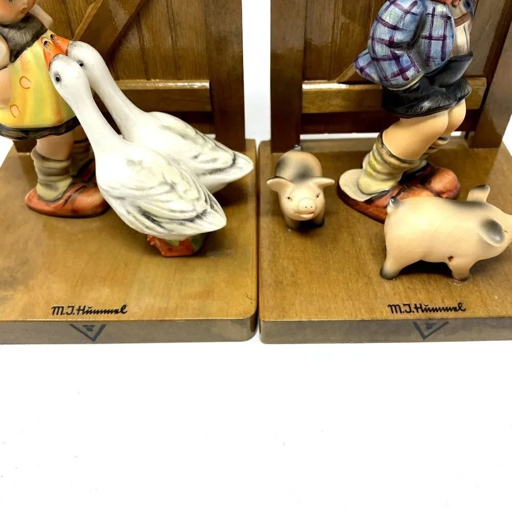 GOEBEL MI HUMMEL GOOSE GIRL FARM BOY BOOKENDS Vintage Rare